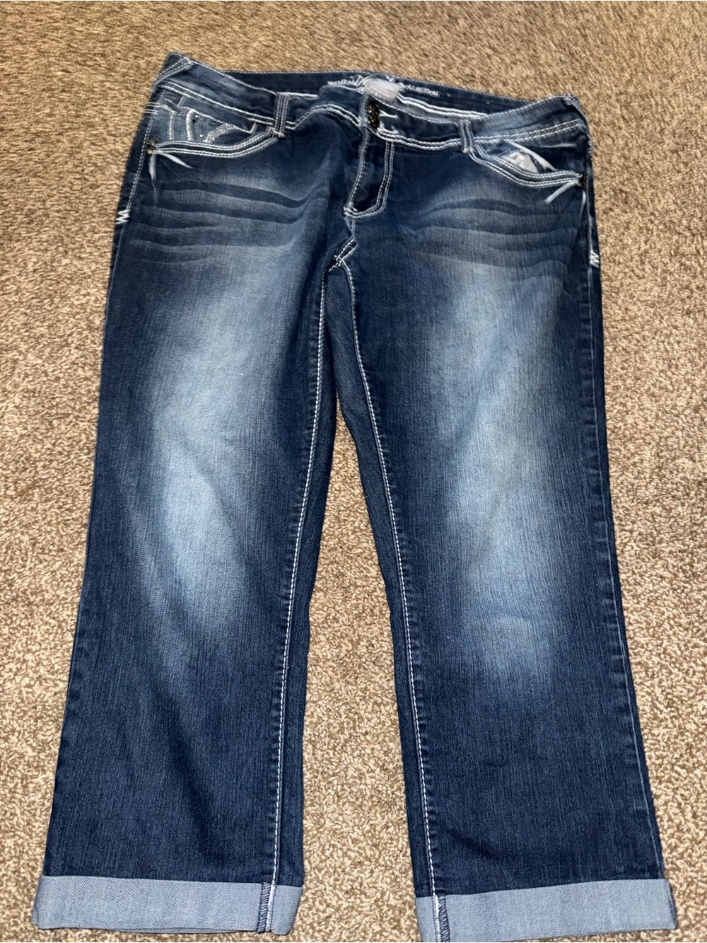 Vanity Dark Blue Cropped Jeans - Distressed Wash